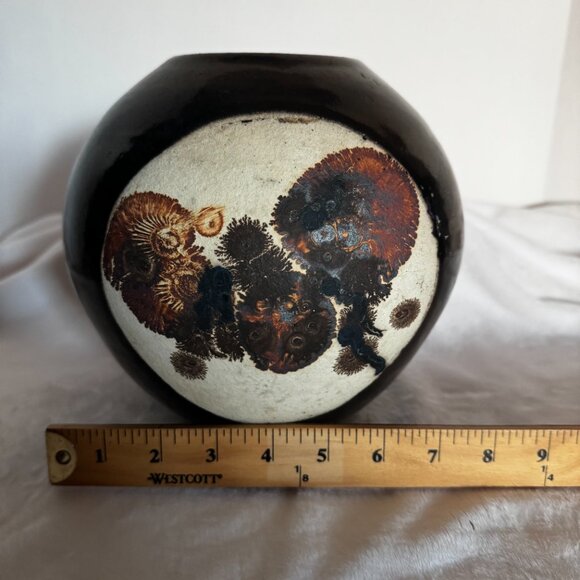Studio Art Pottery Vase 8" Orb Sphere Shaped Brown Glazed Vtg RARE - Picture 15 of 16